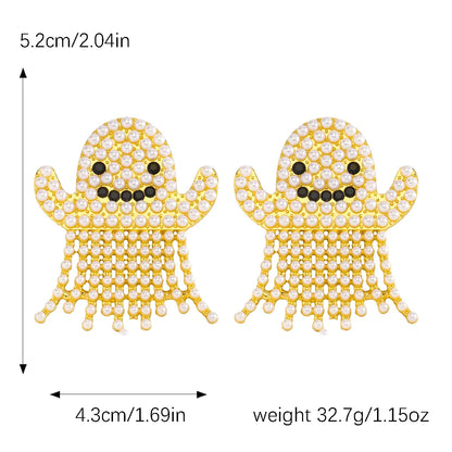 1 Pair Elegant Funny Streetwear Tassel Skull Inlay Zinc Alloy Artificial Pearls Zircon Ear Studs