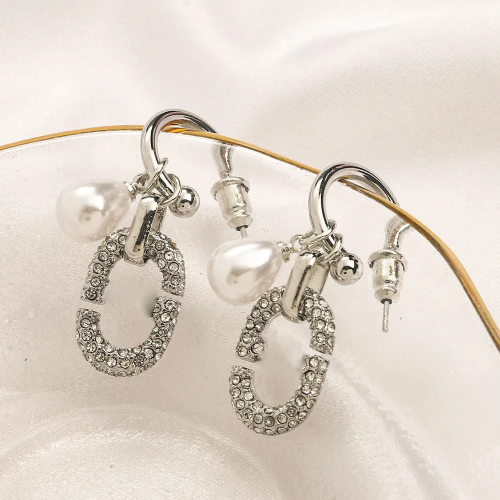 1 Pair Elegant Geometric Alloy Rhinestones Drop Earrings