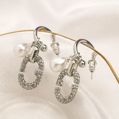 1 Pair Elegant Geometric Alloy Rhinestones Drop Earrings