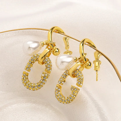 1 Pair Elegant Geometric Alloy Rhinestones Drop Earrings