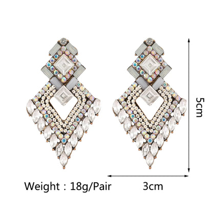 1 Pair Elegant Geometric Argyle Inlay Alloy Glass Ear Studs