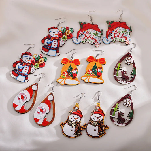 1 Pair Elegant Geometric Christmas Tree Letter Plating Wood Drop Earrings