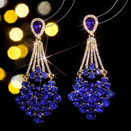 1 Pair Elegant Geometric Color Block Plating Inlay Alloy Rhinestones Zircon Drop Earrings