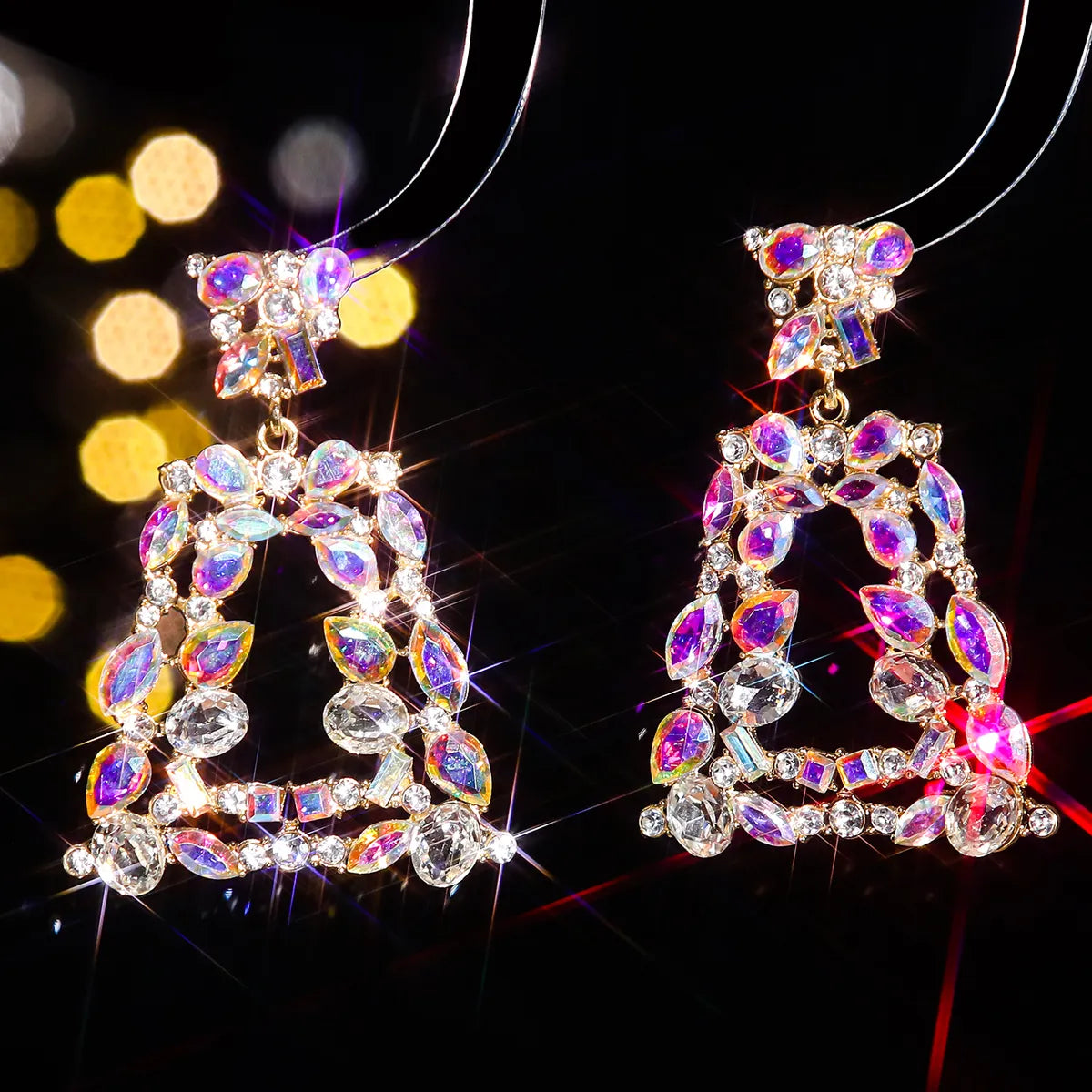 1 Pair Elegant Geometric Color Block Plating Inlay Alloy Rhinestones Zircon Drop Earrings