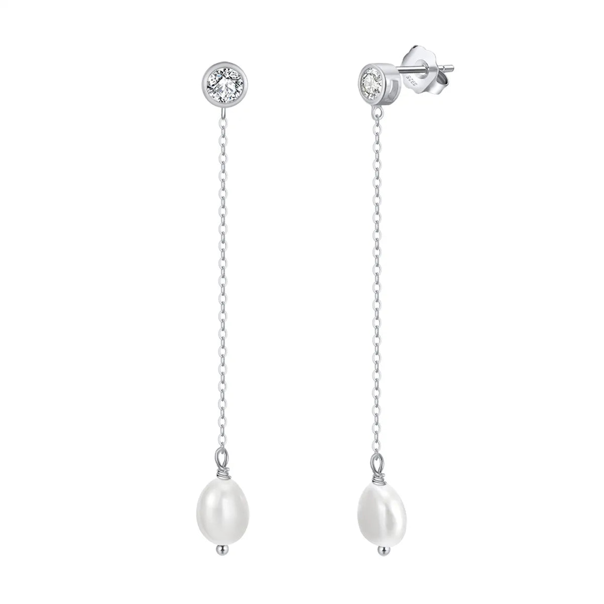 1 Pair Elegant Geometric Freshwater Pearl Sterling Silver Inlay Zircon Drop Earrings