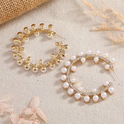 1 Pair Elegant Geometric Inlay Alloy Pearl Earrings