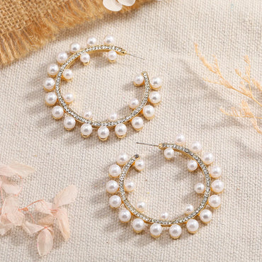 1 Pair Elegant Geometric Inlay Alloy Pearl Earrings