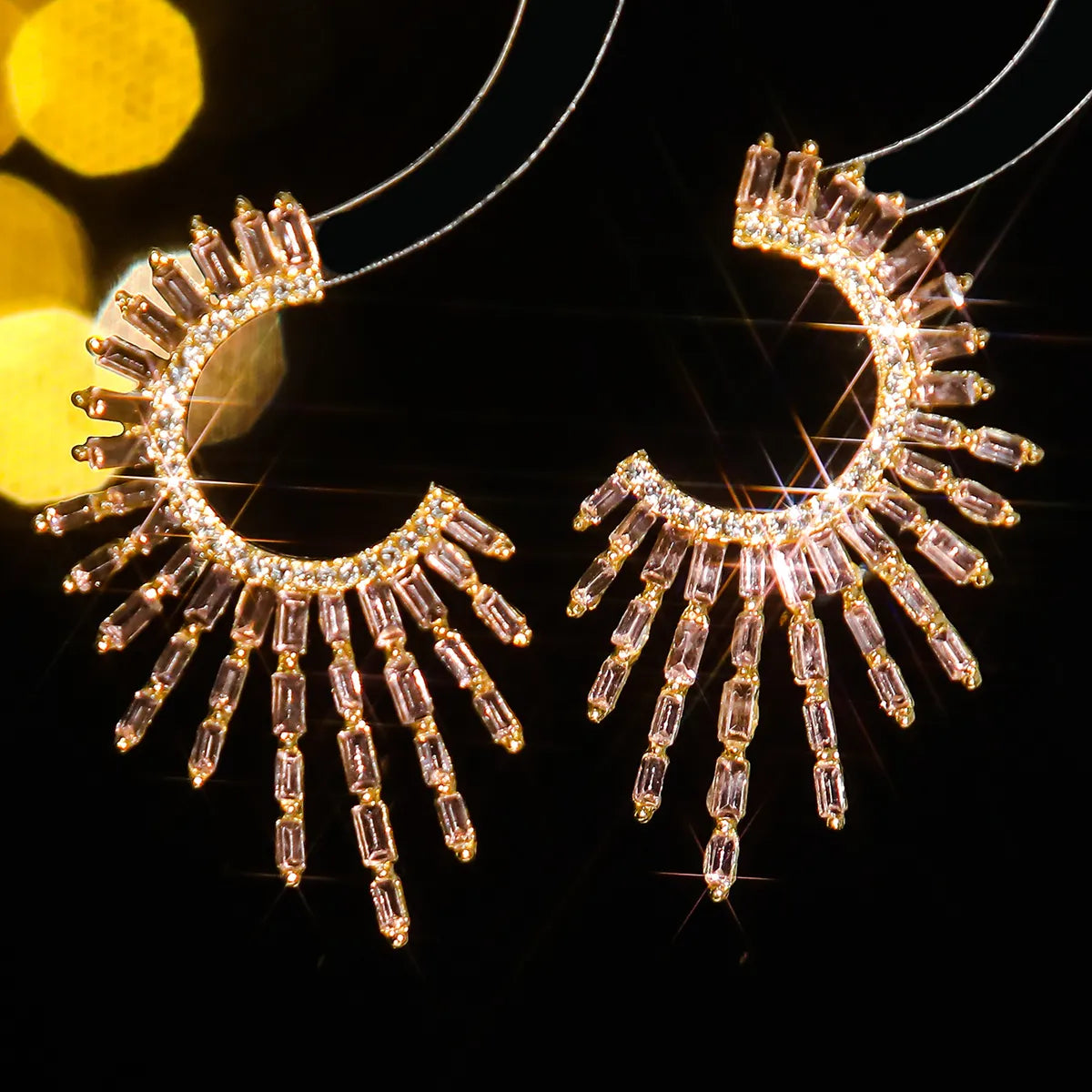 1 Pair Elegant Geometric Inlay Alloy Rhinestones Zircon Drop Earrings