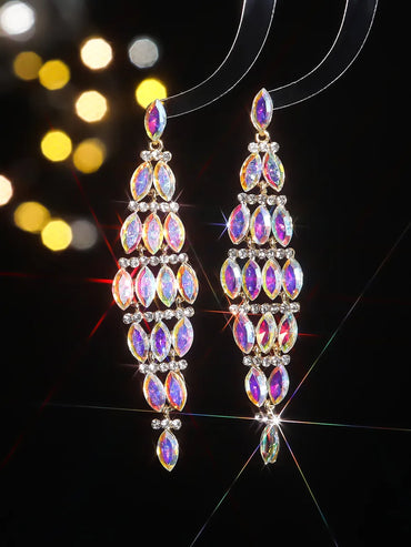 1 Pair Elegant Geometric Inlay Alloy Rhinestones Zircon Drop Earrings