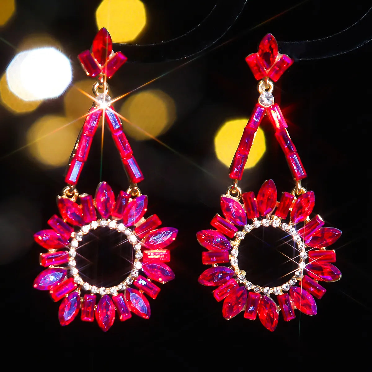 1 Pair Elegant Geometric Inlay Alloy Rhinestones Zircon Drop Earrings