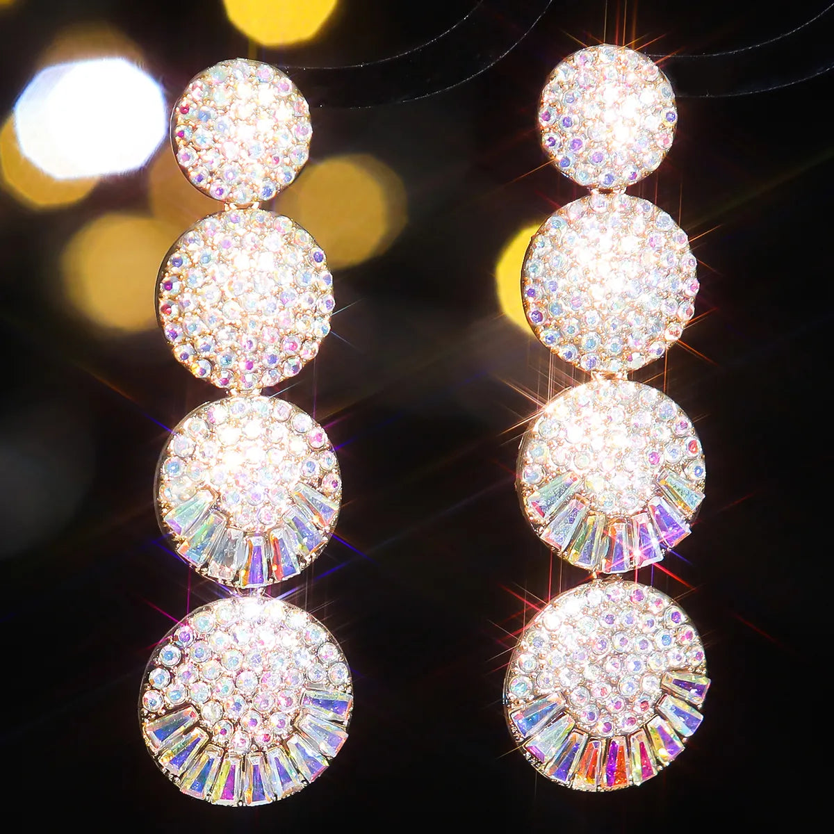 1 Pair Elegant Geometric Inlay Alloy Rhinestones Zircon Drop Earrings