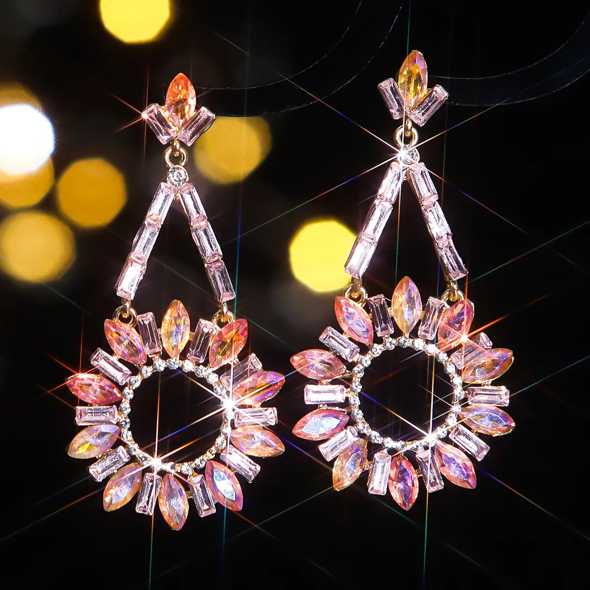 1 Pair Elegant Geometric Inlay Alloy Rhinestones Zircon Drop Earrings