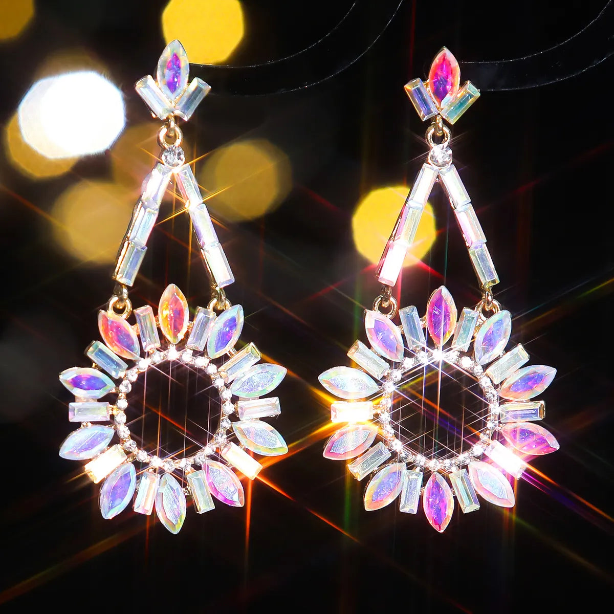 1 Pair Elegant Geometric Inlay Alloy Rhinestones Zircon Drop Earrings