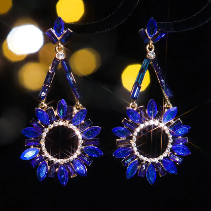 1 Pair Elegant Geometric Inlay Alloy Rhinestones Zircon Drop Earrings