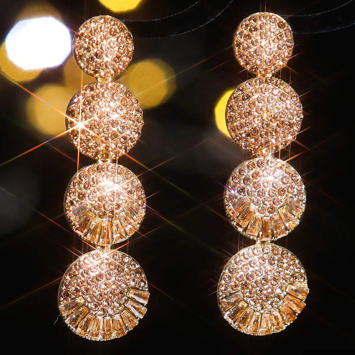 1 Pair Elegant Geometric Inlay Alloy Rhinestones Zircon Drop Earrings