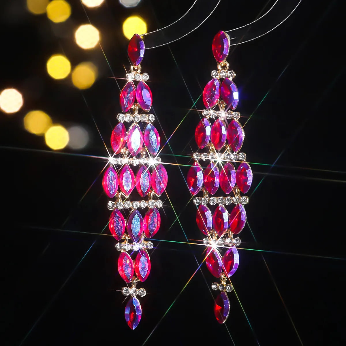 1 Pair Elegant Geometric Inlay Alloy Rhinestones Zircon Drop Earrings