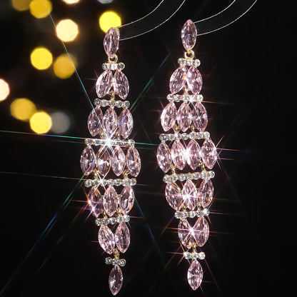 1 Pair Elegant Geometric Inlay Alloy Rhinestones Zircon Drop Earrings