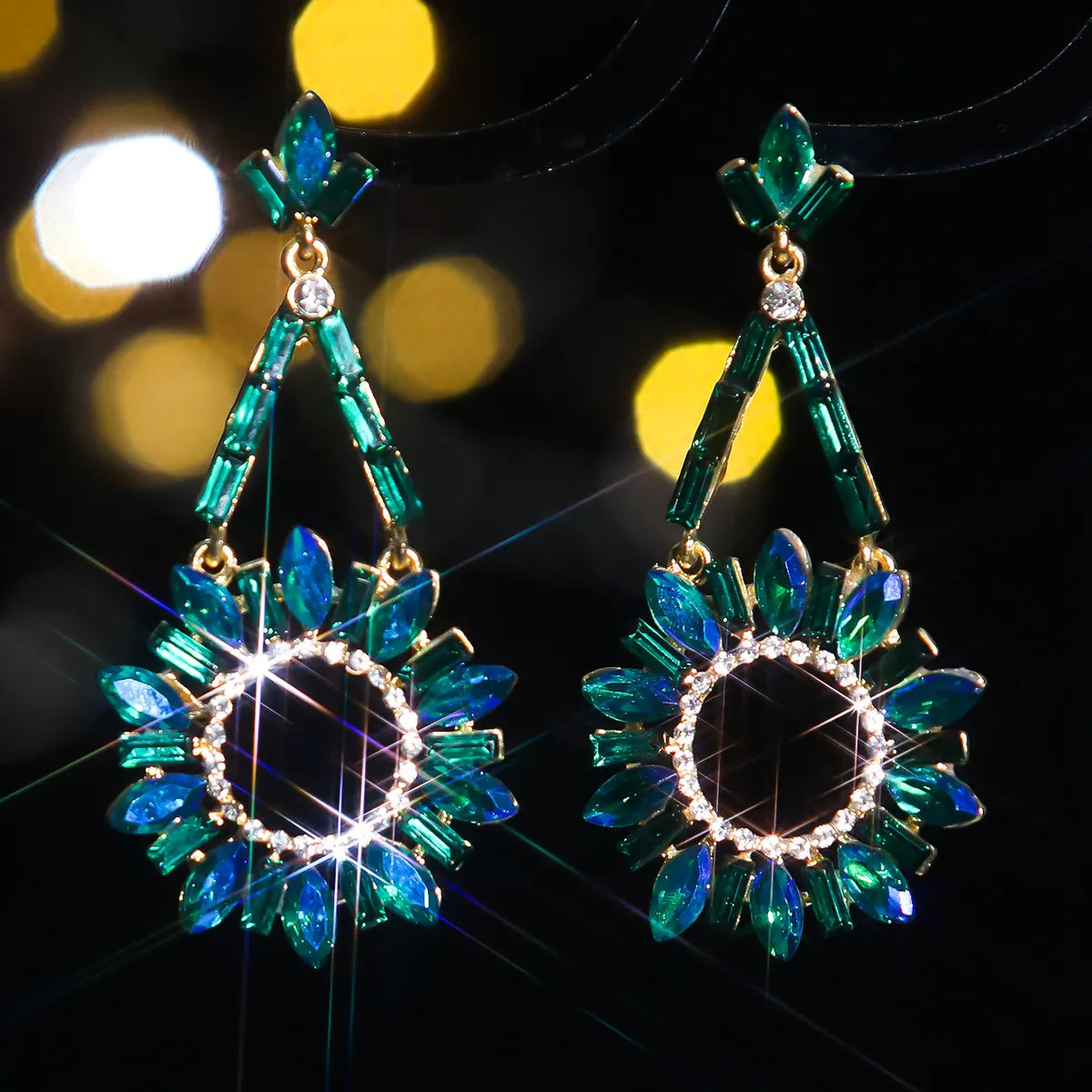 1 Pair Elegant Geometric Inlay Alloy Rhinestones Zircon Drop Earrings