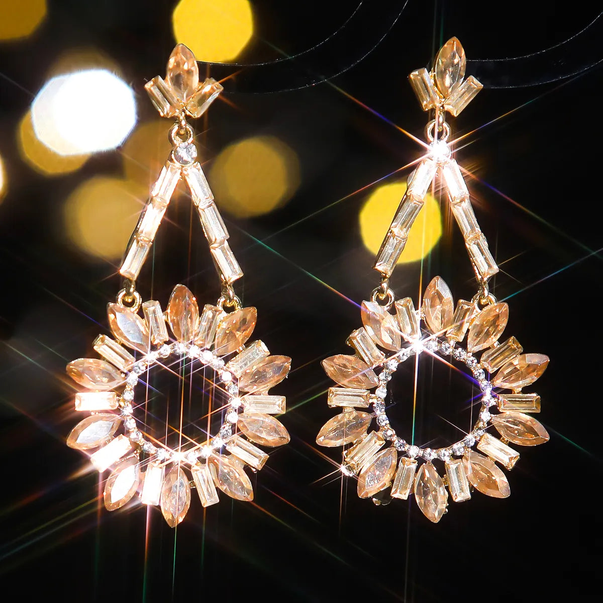 1 Pair Elegant Geometric Inlay Alloy Rhinestones Zircon Drop Earrings