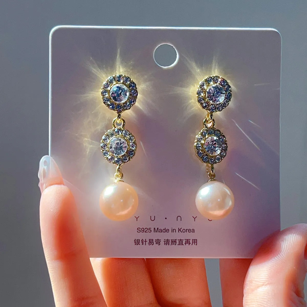 1 Pair Elegant Geometric Inlay Alloy Zircon Drop Earrings