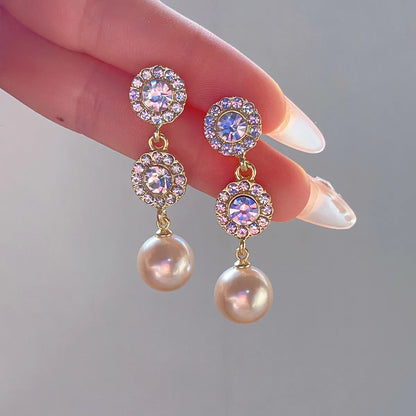 1 Pair Elegant Geometric Inlay Alloy Zircon Drop Earrings