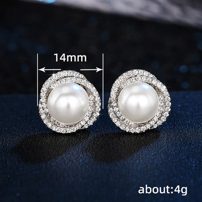 1 Pair Elegant Geometric Inlay Imitation Pearl Copper Zircon Ear Studs