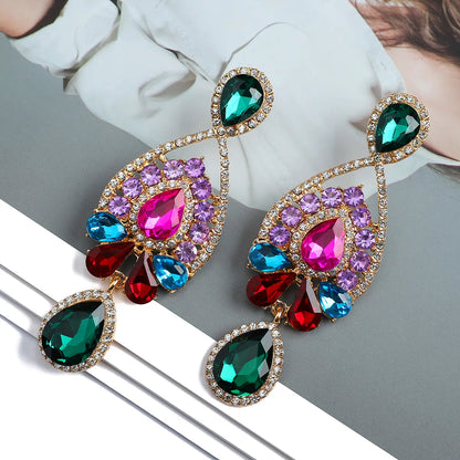 1 Pair Elegant Geometric Inlay Zinc Alloy Rhinestones Drop Earrings