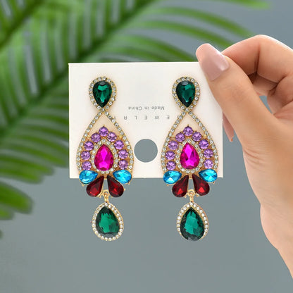 1 Pair Elegant Geometric Inlay Zinc Alloy Rhinestones Drop Earrings