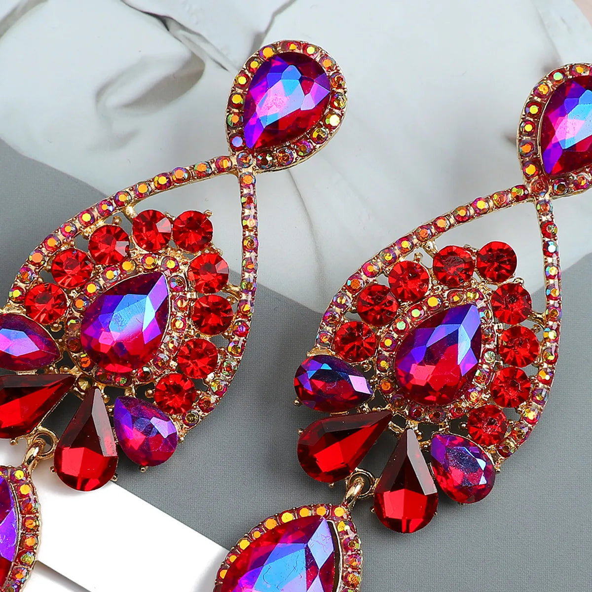 1 Pair Elegant Geometric Inlay Zinc Alloy Rhinestones Drop Earrings