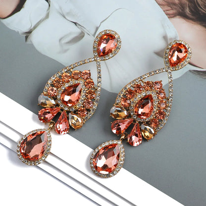 1 Pair Elegant Geometric Inlay Zinc Alloy Rhinestones Drop Earrings