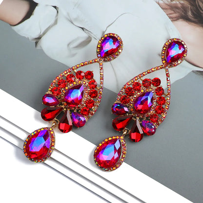 1 Pair Elegant Geometric Inlay Zinc Alloy Rhinestones Drop Earrings