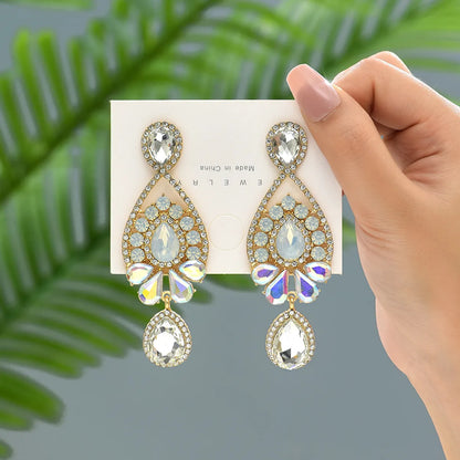 1 Pair Elegant Geometric Inlay Zinc Alloy Rhinestones Drop Earrings