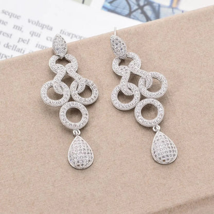 1 Pair Elegant Geometric Plating Copper Zircon White Gold Plated Drop Earrings