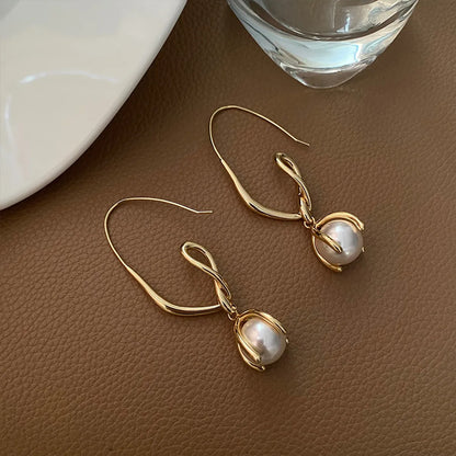 1 Pair Elegant Geometric Plating Inlay Copper Artificial Pearls Rhinestones Drop Earrings