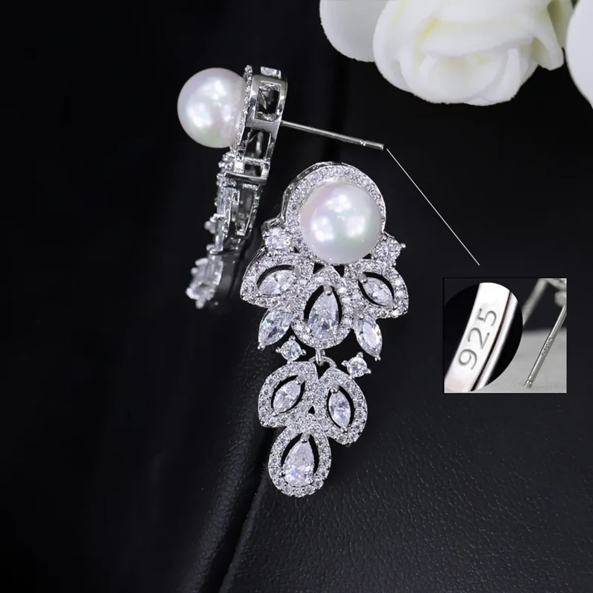 1 Pair Elegant Geometric Plating Inlay Copper Artificial Pearls Zircon Rhodium Plated Silver Plated Drop Earrings