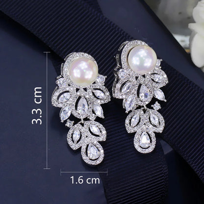 1 Pair Elegant Geometric Plating Inlay Copper Artificial Pearls Zircon Rhodium Plated Silver Plated Drop Earrings