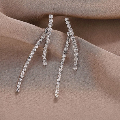 1 Pair Elegant Geometric Plating Inlay Silver Plated Rhinestones Drop Earrings