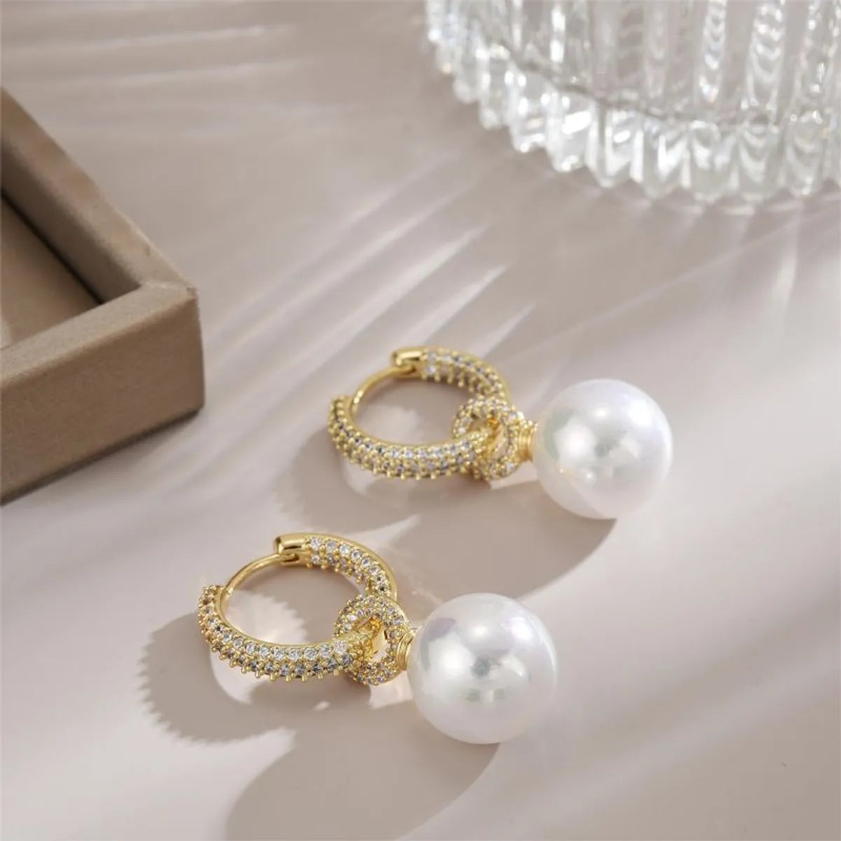 1 Pair Elegant Geometric Plating Inlay Stainless Steel Imitation Pearl Zircon 18k Gold Plated Drop Earrings