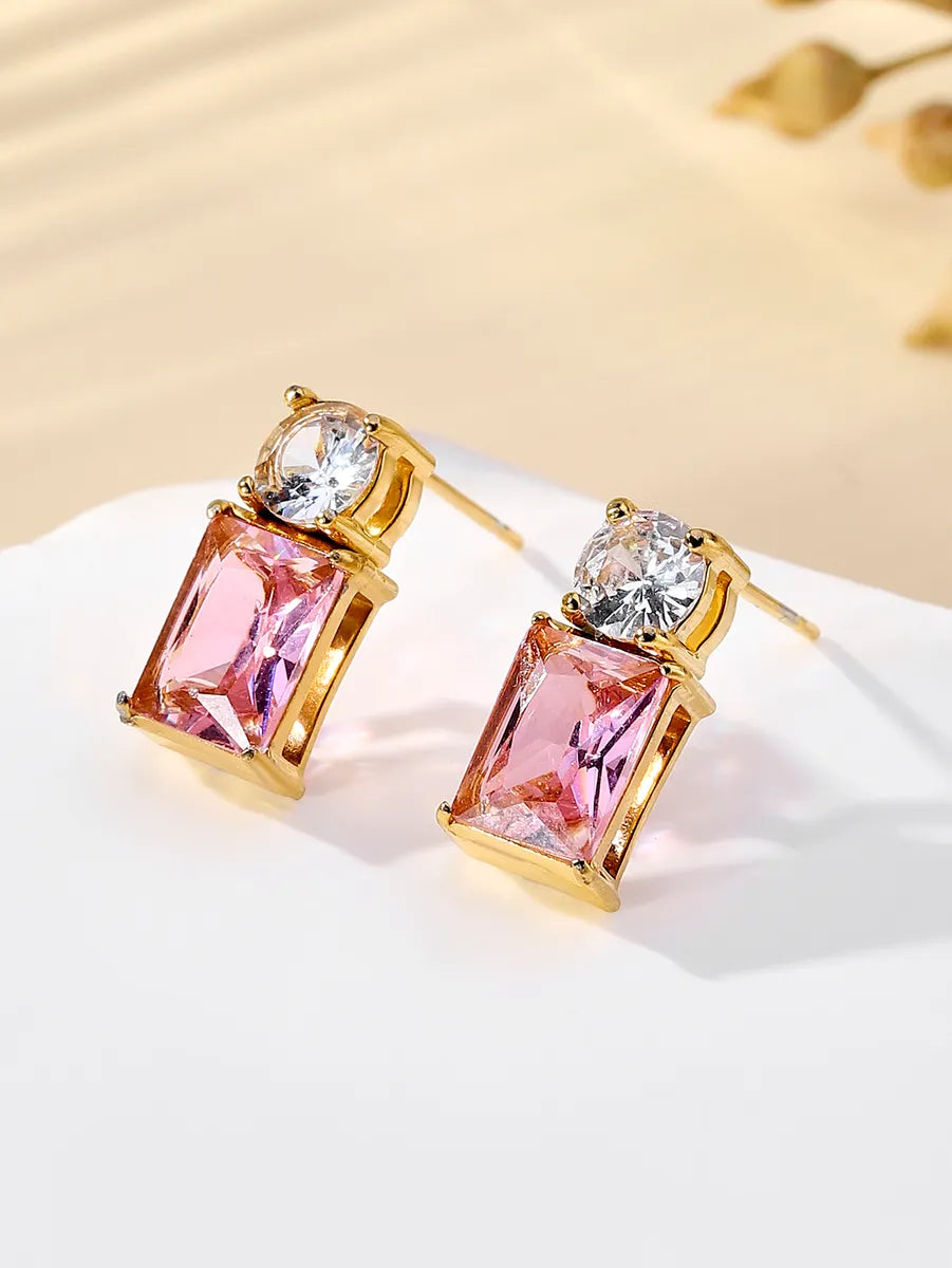 1 Pair Elegant Geometric Plating Inlay Stainless Steel Zircon 18k Gold Plated Ear Studs