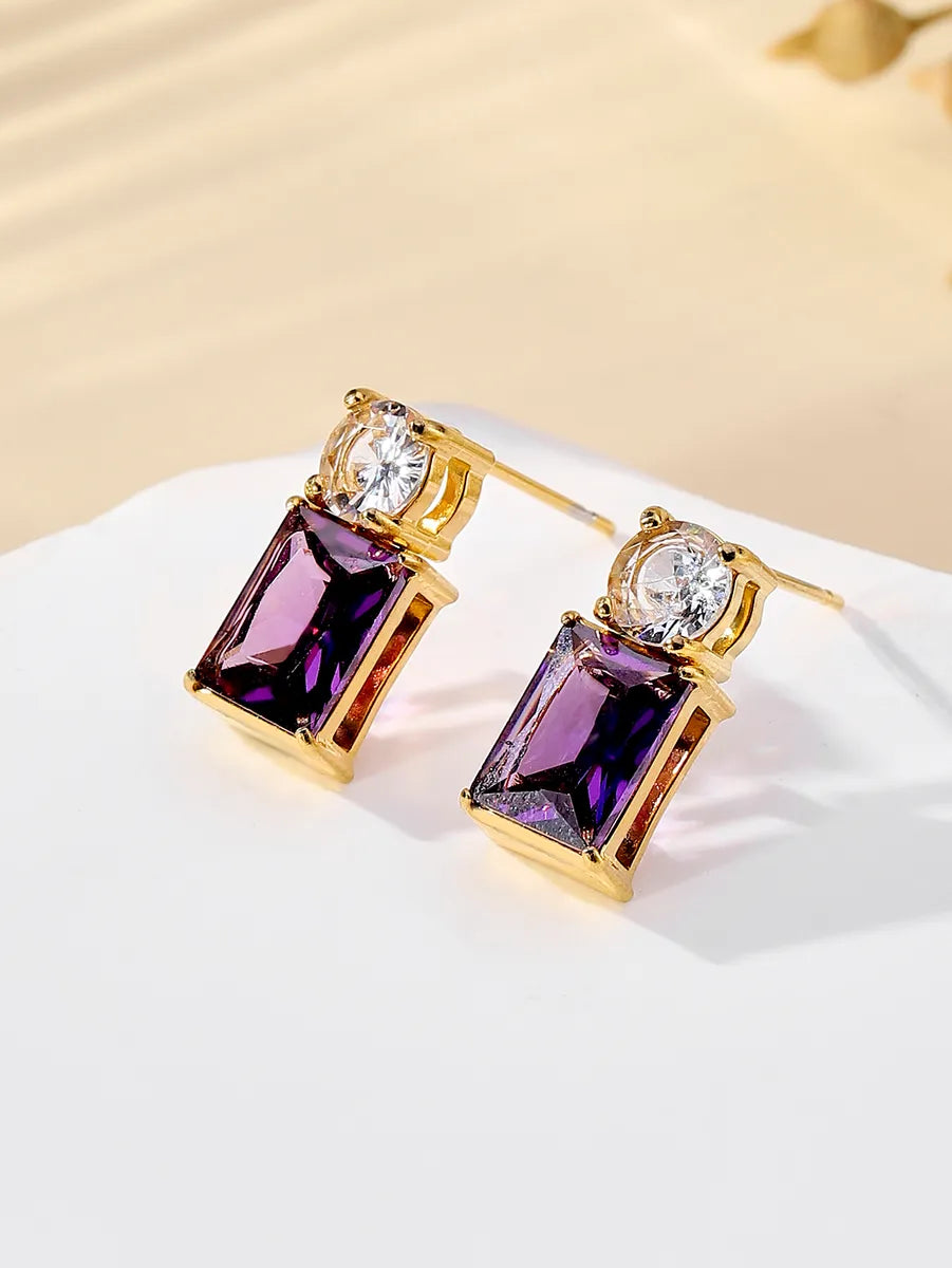 1 Pair Elegant Geometric Plating Inlay Stainless Steel Zircon 18k Gold Plated Ear Studs