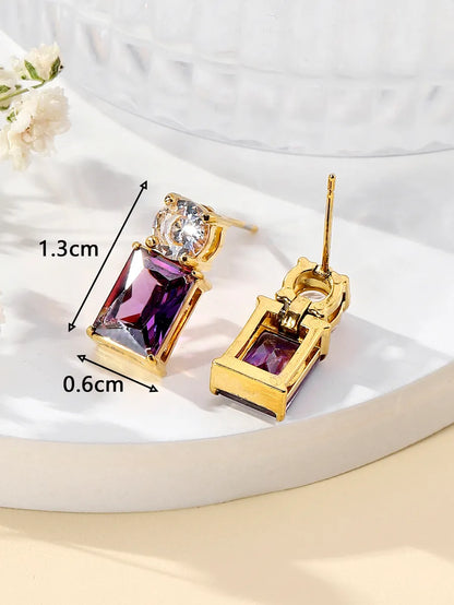 1 Pair Elegant Geometric Plating Inlay Stainless Steel Zircon 18k Gold Plated Ear Studs