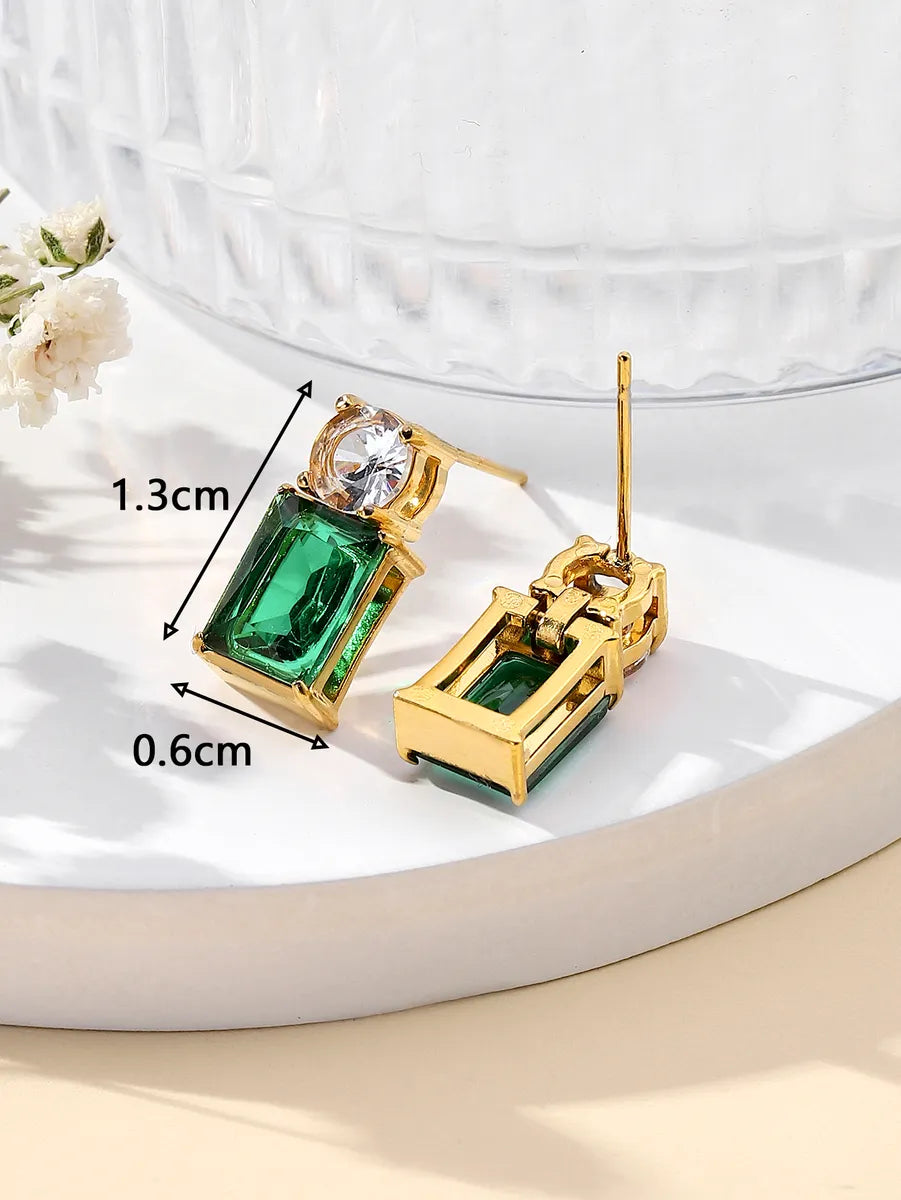 1 Pair Elegant Geometric Plating Inlay Stainless Steel Zircon 18k Gold Plated Ear Studs