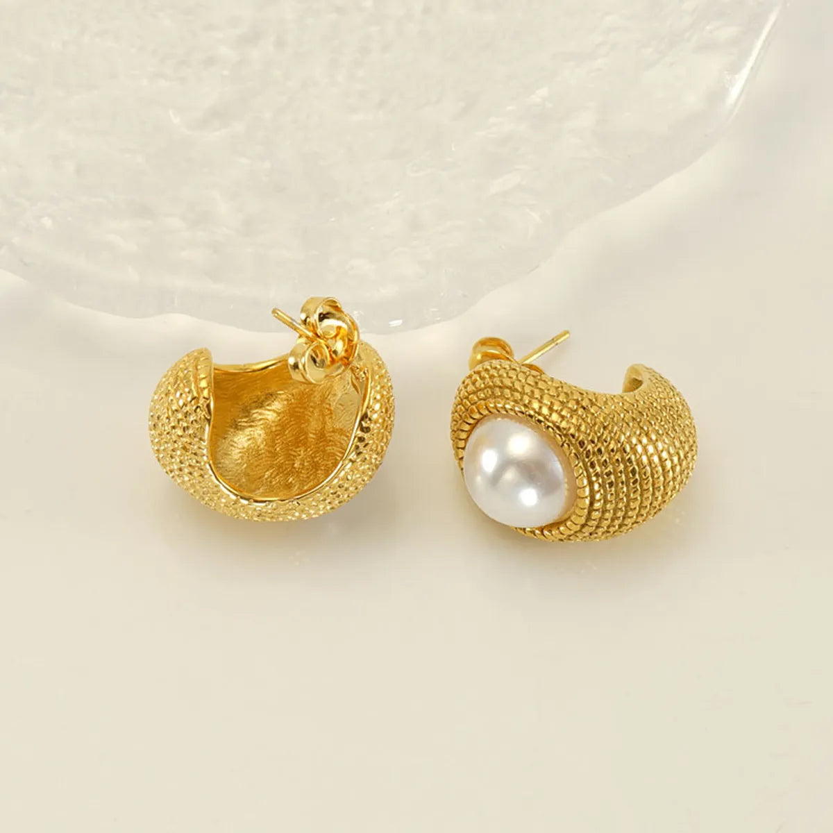 1 Pair Elegant Geometric Polishing Plating Inlay Stainless Steel Pearl 18k Gold Plated Ear Studs