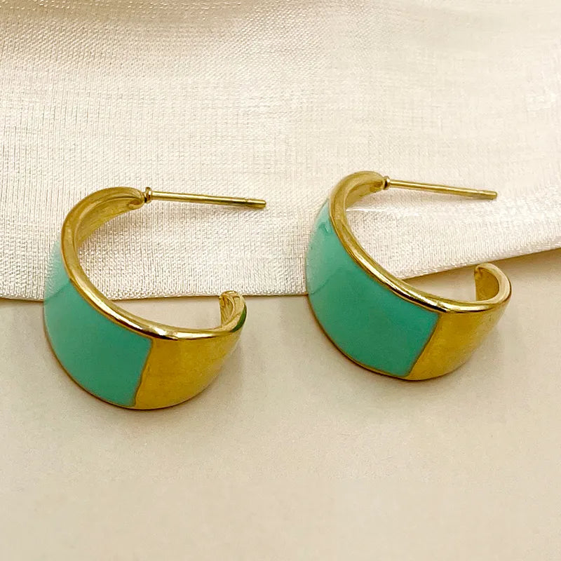 1 Pair Elegant Geometric Round Enamel 304 Stainless Steel 14K Gold Plated Drop Earrings