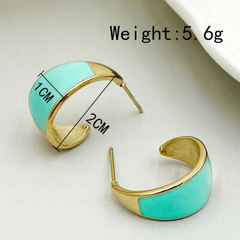 1 Pair Elegant Geometric Round Enamel 304 Stainless Steel 14K Gold Plated Drop Earrings