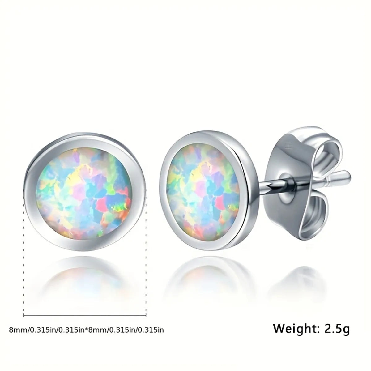 1 Pair Elegant Geometric Round Inlay Copper Opal White Gold Plated Ear Studs