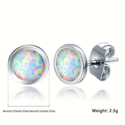 1 Pair Elegant Geometric Round Inlay Copper Opal White Gold Plated Ear Studs