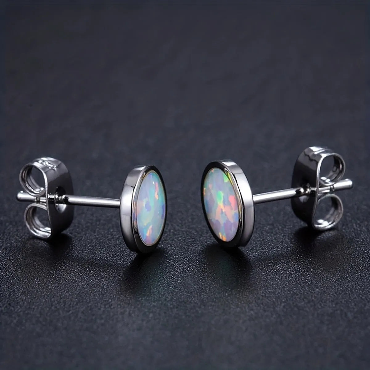 1 Pair Elegant Geometric Round Inlay Copper Opal White Gold Plated Ear Studs