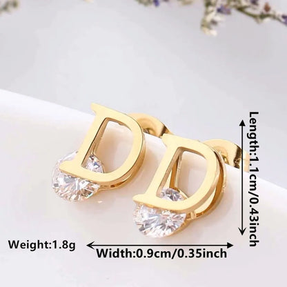 1 Pair Elegant Geometric Solid Color Hollow Out Inlay 304 Stainless Steel Rhinestones 18K Gold Plated Ear Studs