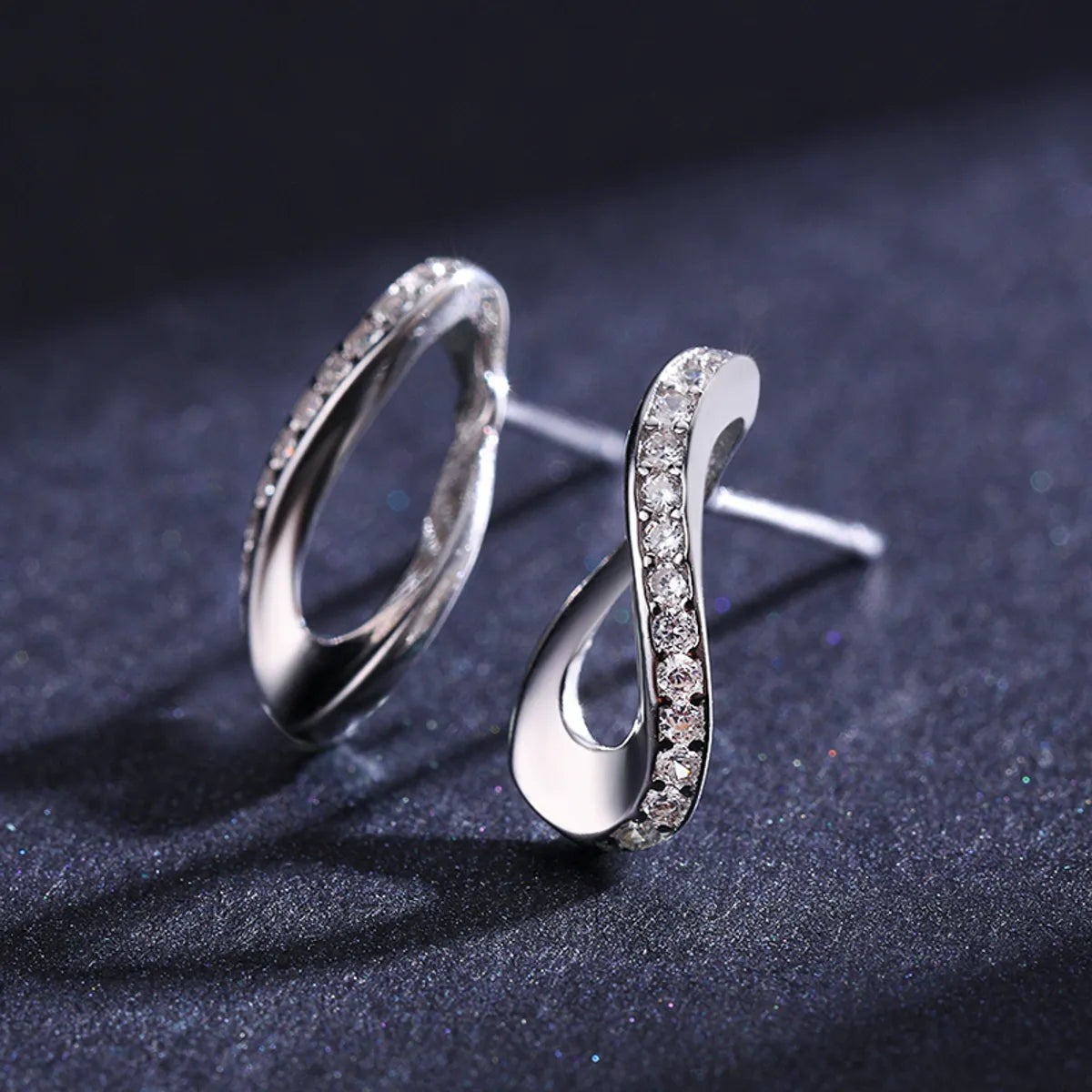 1 Pair Elegant Geometric Sterling Silver Plating Inlay Zircon Rhodium Plated Ear Studs